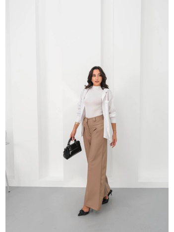Deri Geniş Paça Beli Lastikli Pantolon Bej H263644 Deri Geniş Paça Beli Lastikli Pantolon Bej H263644