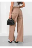 Deri Geniş Paça Beli Lastikli Pantolon Bej H263644
