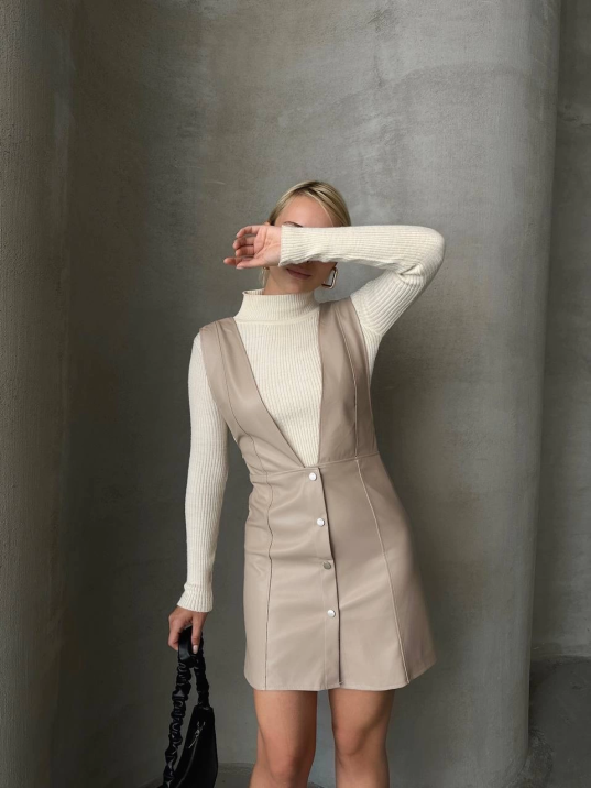 Deri jile elbise bej w24796 Deri jile elbise bej w24796