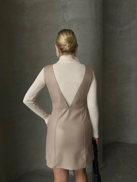 Deri jile elbise bej w24796 Deri jile elbise bej w24796