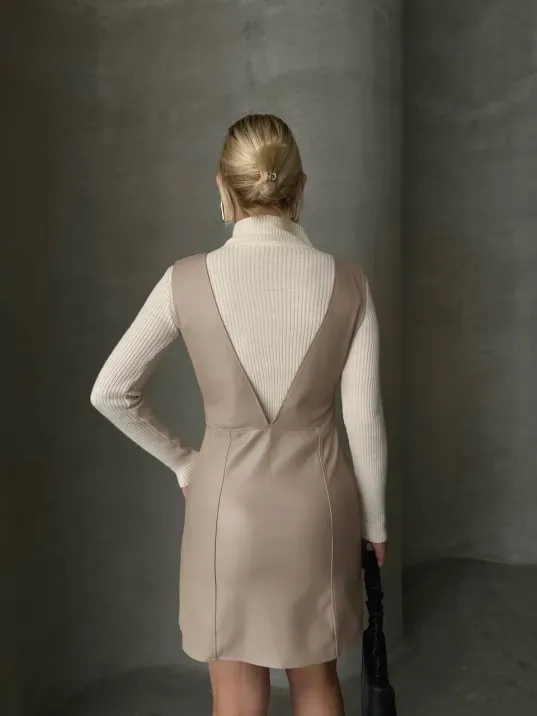 Deri Jile Elbise Bej W24796