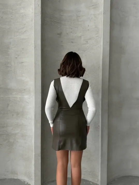 Deri Jile Elbise Haki W24796