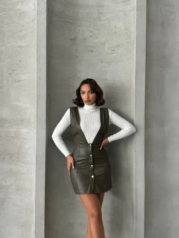 Deri Jile Elbise Haki W24796