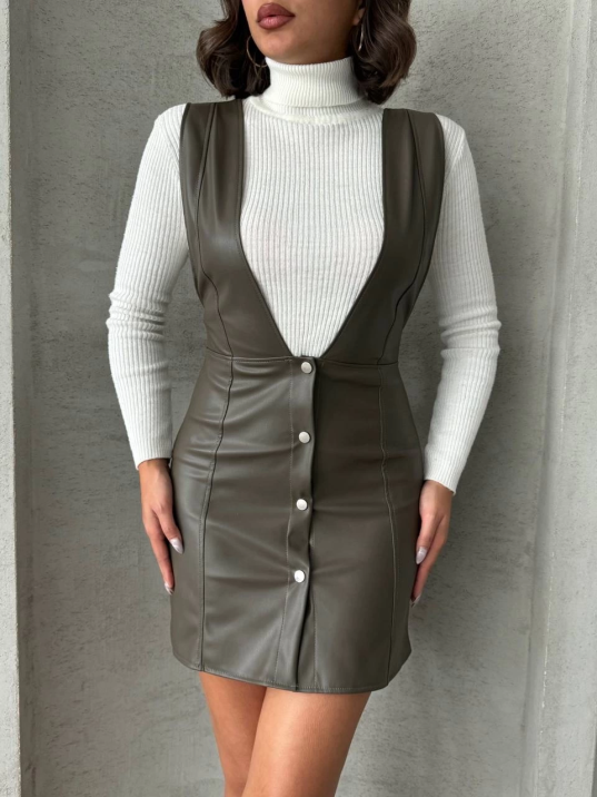 Deri jile elbise haki w24796 Deri jile elbise haki w24796