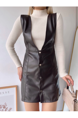 Deri jile elbise kahve w24796