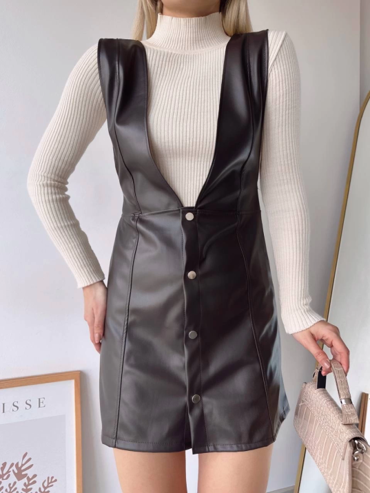 Deri jile elbise kahve w24796 Deri jile elbise kahve w24796