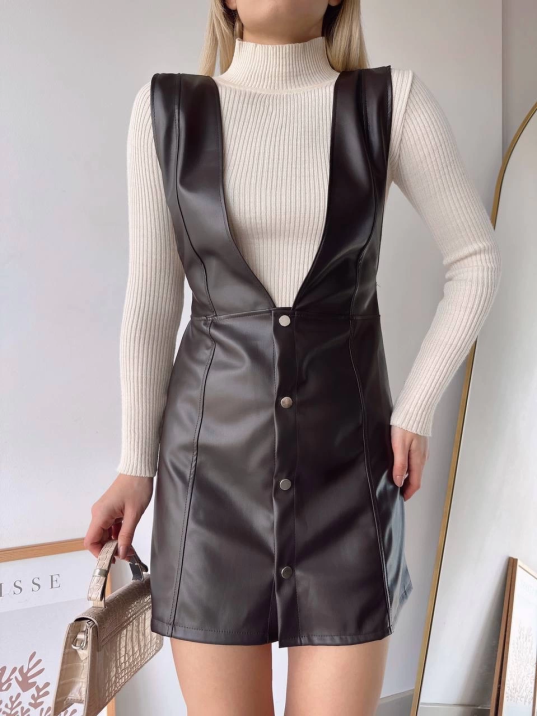 Deri jile elbise kahve w24796 Deri jile elbise kahve w24796