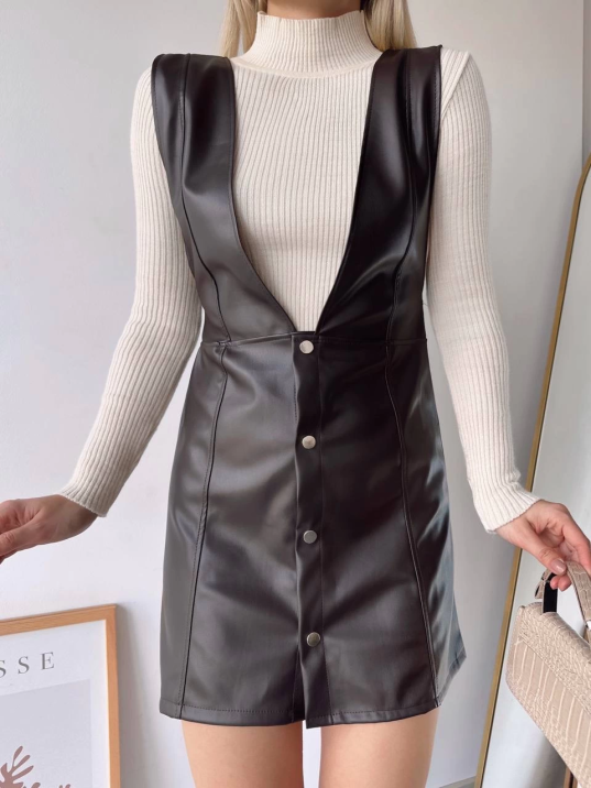 Deri jile elbise kahve w24796 Deri jile elbise kahve w24796