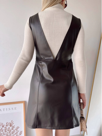 Deri jile elbise kahve w24796 Deri jile elbise kahve w24796