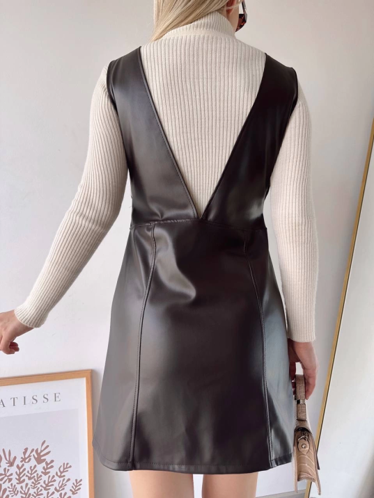 Deri jile elbise kahve w24796 Deri jile elbise kahve w24796