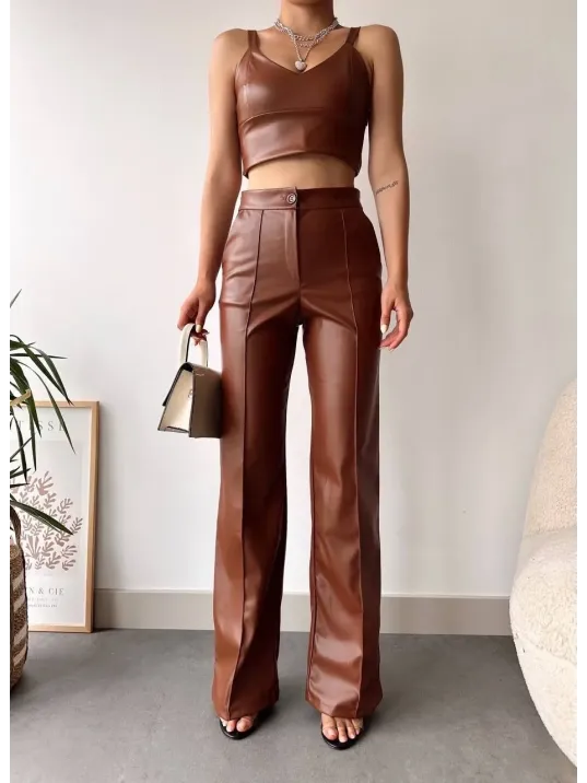 Deri Palazzo Pantolon Kahve Hf