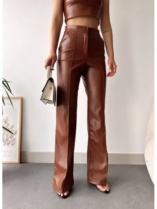 Deri Palazzo Pantolon Kahve Hf