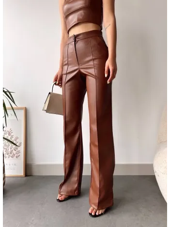 Deri Palazzo Pantolon Kahve Hf