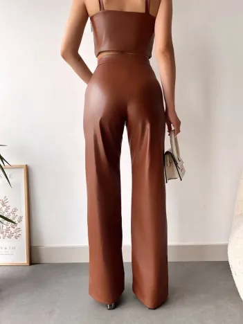 Deri Palazzo Pantolon Kahve Hf Deri Palazzo Pantolon Kahve Hf