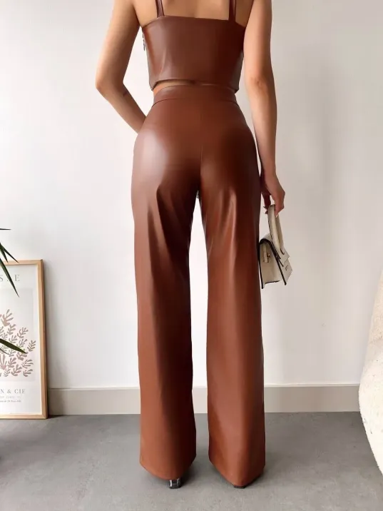 Deri Palazzo Pantolon Kahve Hf