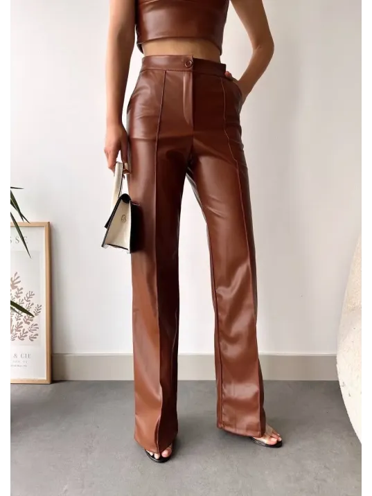 Deri Palazzo Pantolon Kahve Hf