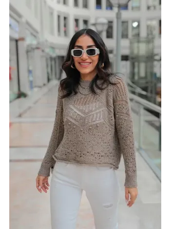 Desenli Triko Kazak Gri