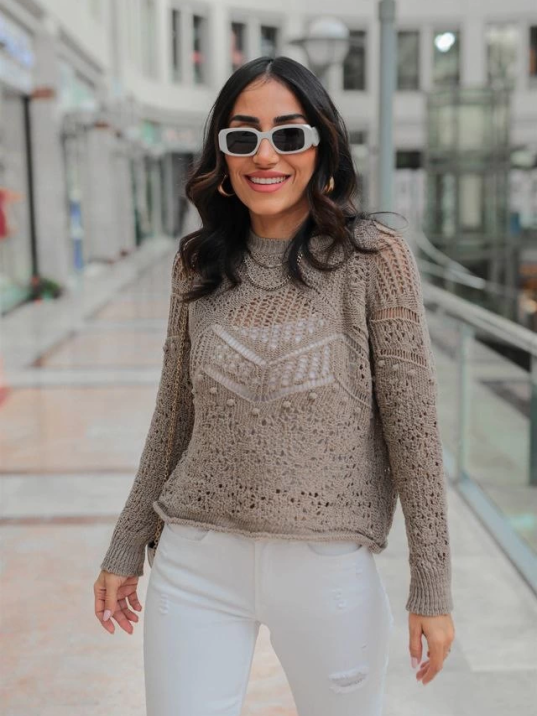 Desenli triko kazak gri Desenli triko kazak gri