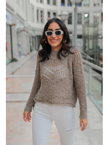 Desenli triko kazak gri Desenli triko kazak gri