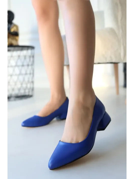 Desniy Mavi Cilt Topuklu Ayakkabı Desniy Mavi Cilt Topuklu Ayakkabı