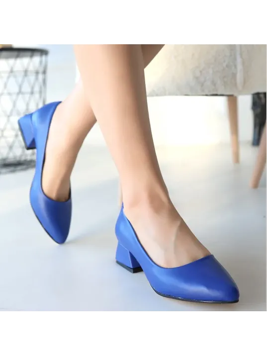 Desniy Mavi Cilt Topuklu Ayakkabı Desniy Mavi Cilt Topuklu Ayakkabı