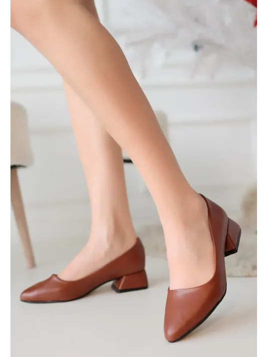 Desniy Taba Cilt Topuklu Ayakkabı Desniy Taba Cilt Topuklu Ayakkabı