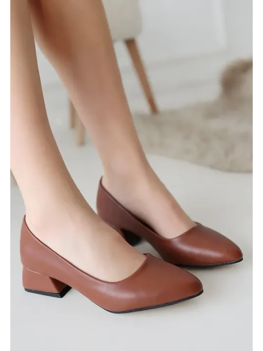 Desniy Taba Cilt Topuklu Ayakkabı Desniy Taba Cilt Topuklu Ayakkabı