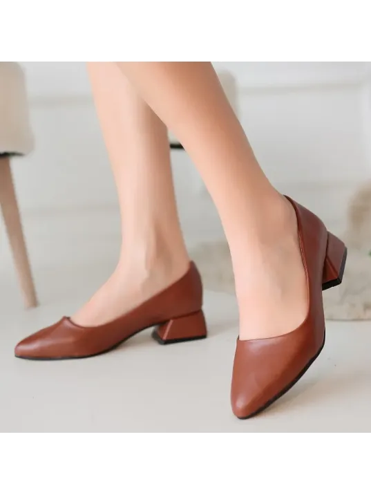 Desniy Taba Cilt Topuklu Ayakkabı Desniy Taba Cilt Topuklu Ayakkabı