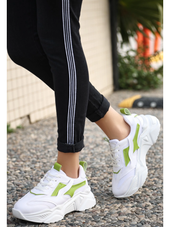 Dica Beyaz Cilt Yeşil Detaylı Bağcıklı Spor Ayakkabı Dica Beyaz Cilt Yeşil Detaylı Bağcıklı Spor Ayakkabı