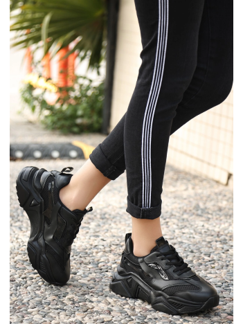 Dica Siyah Cilt Bağcıklı Spor Ayakkabı Dica Siyah Cilt Bağcıklı Spor Ayakkabı