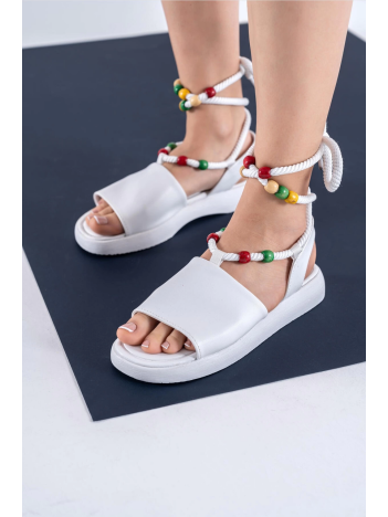 Diran Beyaz Cilt Bilekten Bağlamalı Sandalet