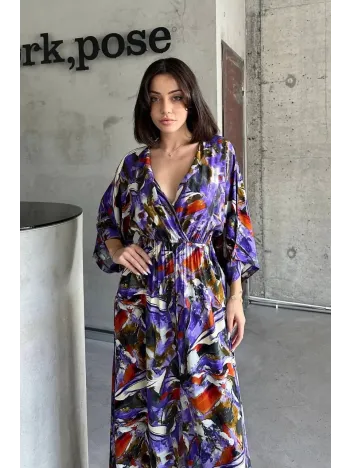 Dokuma Baskılı Yarasa Kol Elbise S8124