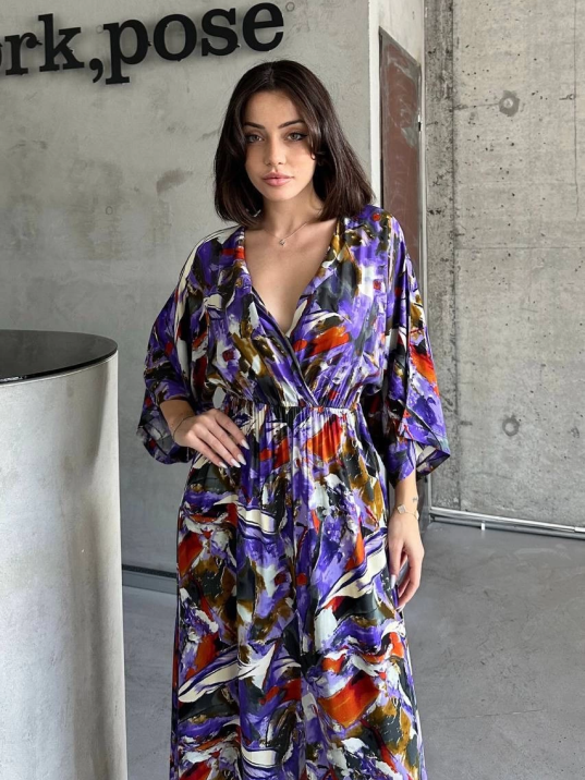 Dokuma baskılı yarasa kol elbise s8124 Dokuma baskılı yarasa kol elbise s8124