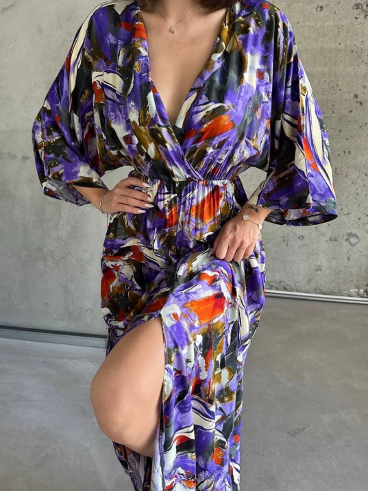 Dokuma baskılı yarasa kol elbise s8124 Dokuma baskılı yarasa kol elbise s8124