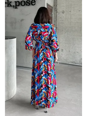 Dokuma Baskılı Yarasa Kol Elbise S8124