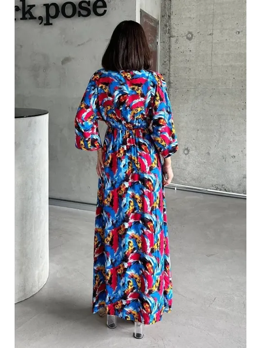 Dokuma Baskılı Yarasa Kol Elbise S8124