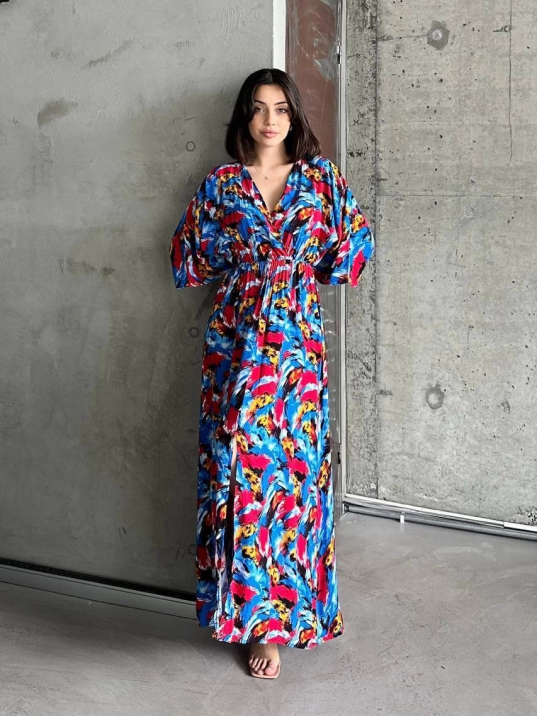 Dokuma baskılı yarasa kol elbise s8124 Dokuma baskılı yarasa kol elbise s8124