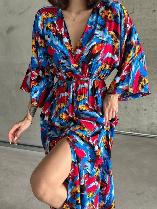 Dokuma baskılı yarasa kol elbise s8124 Dokuma baskılı yarasa kol elbise s8124