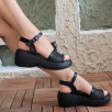 Donna Siyah Cilt Dolgu Topuk Sandalet Donna Siyah Cilt Dolgu Topuk Sandalet