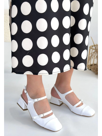 Doran Beyaz Cilt Topuklu Ayakkabı Doran Beyaz Cilt Topuklu Ayakkabı