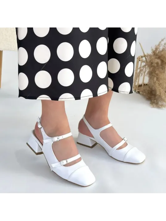 Doran Beyaz Cilt Topuklu Ayakkabı Doran Beyaz Cilt Topuklu Ayakkabı