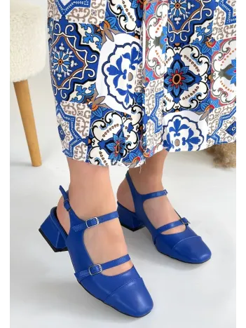 Doran Mavi Cilt Topuklu Ayakkabı