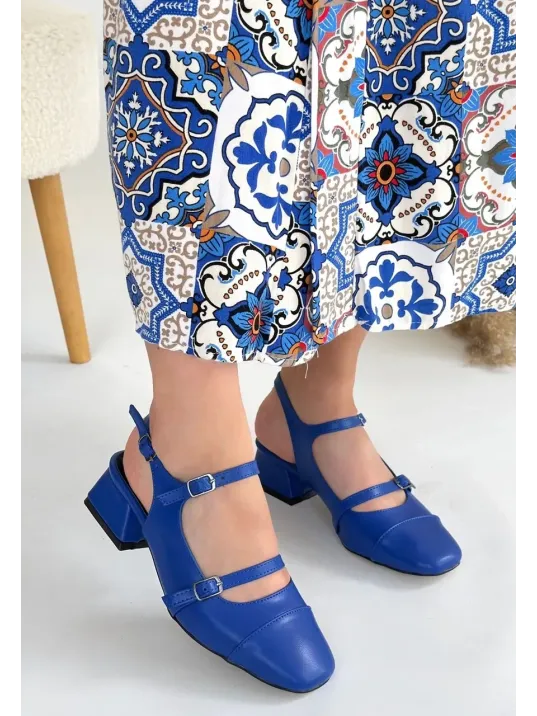 Doran Mavi Cilt Topuklu Ayakkabı Doran Mavi Cilt Topuklu Ayakkabı