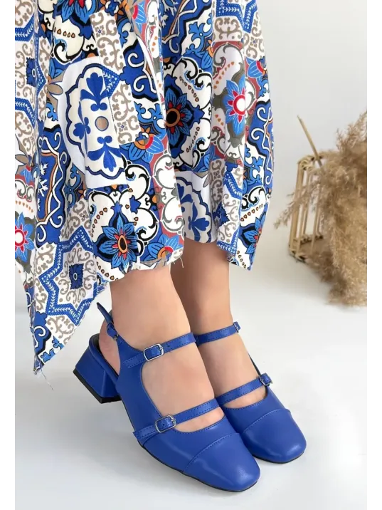 Doran Mavi Cilt Topuklu Ayakkabı Doran Mavi Cilt Topuklu Ayakkabı