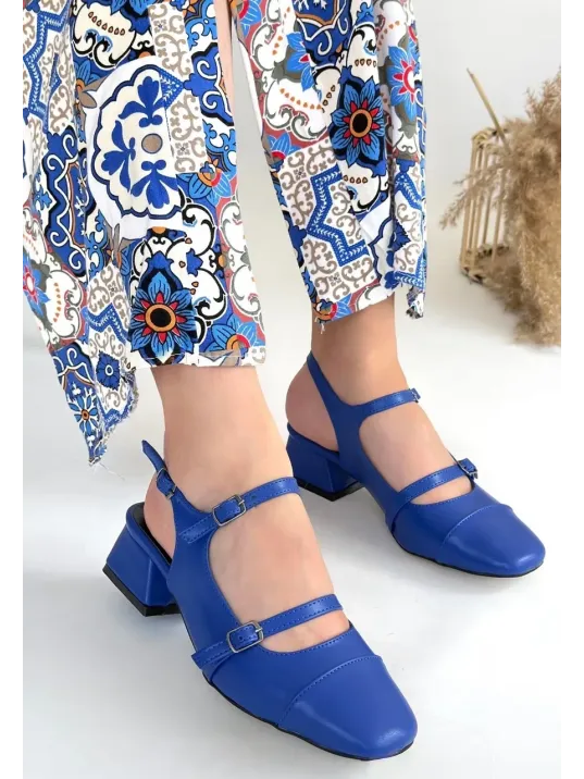 Doran Mavi Cilt Topuklu Ayakkabı Doran Mavi Cilt Topuklu Ayakkabı