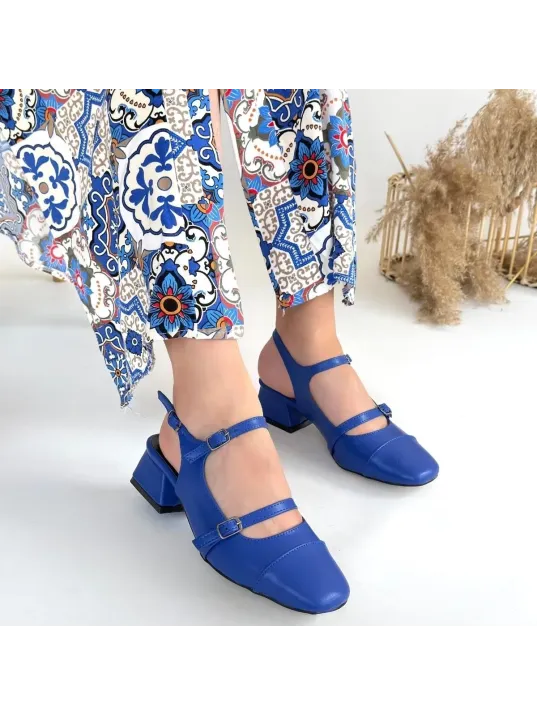 Doran Mavi Cilt Topuklu Ayakkabı Doran Mavi Cilt Topuklu Ayakkabı