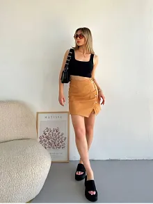 Dört Çıtçıtlı Gabardin Şort Etek S249001
