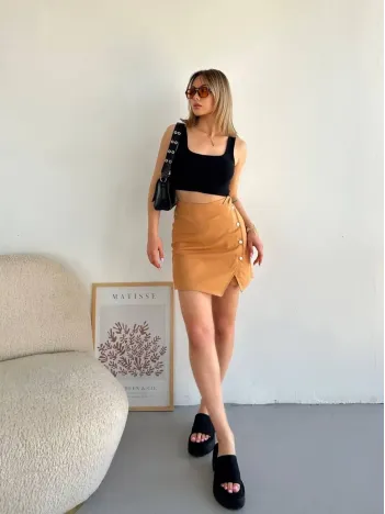 Dört Çıtçıtlı Gabardin Şort Etek S249001