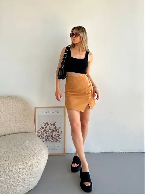 Dört Çıtçıtlı Gabardin Şort Etek S249001