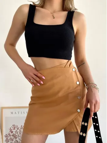 Dört Çıtçıtlı Gabardin Şort Etek S249001